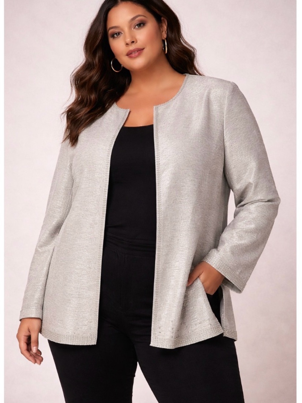 Moshita Couture Sparkle Open-Front Jacket